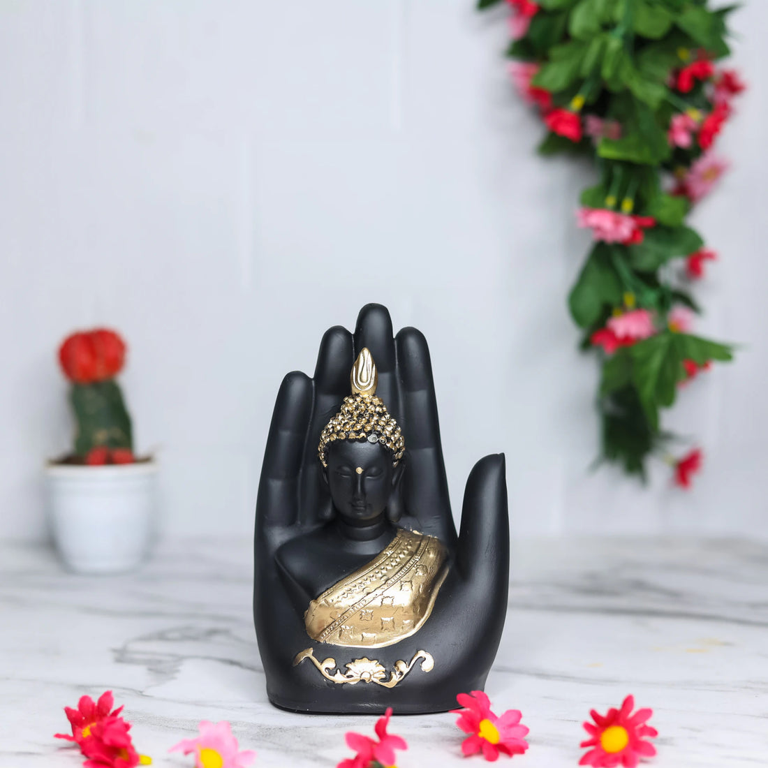 Black Palm Buddha Handmade Polyresin Statue
