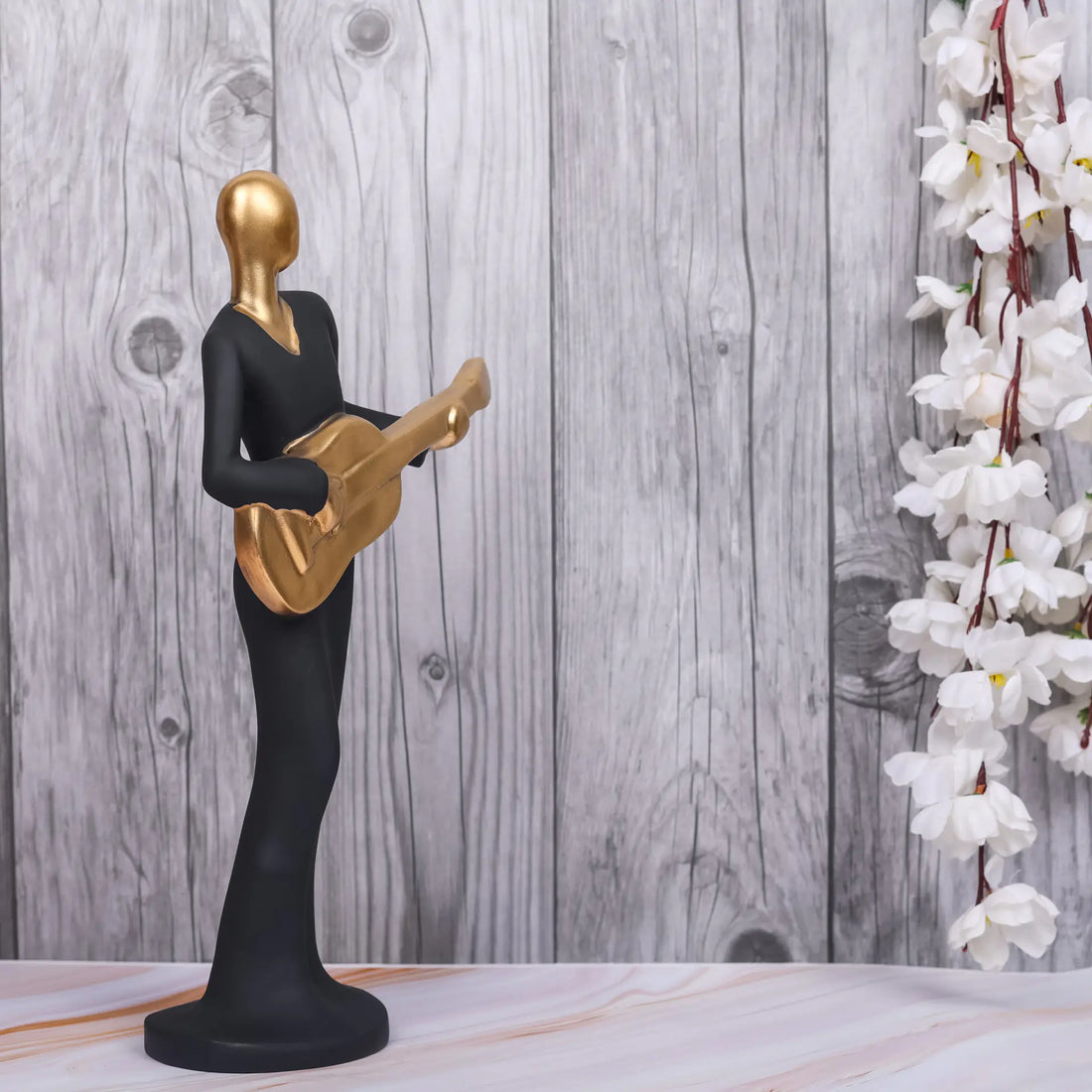 Black Lady Playing Guitar Resin Statue