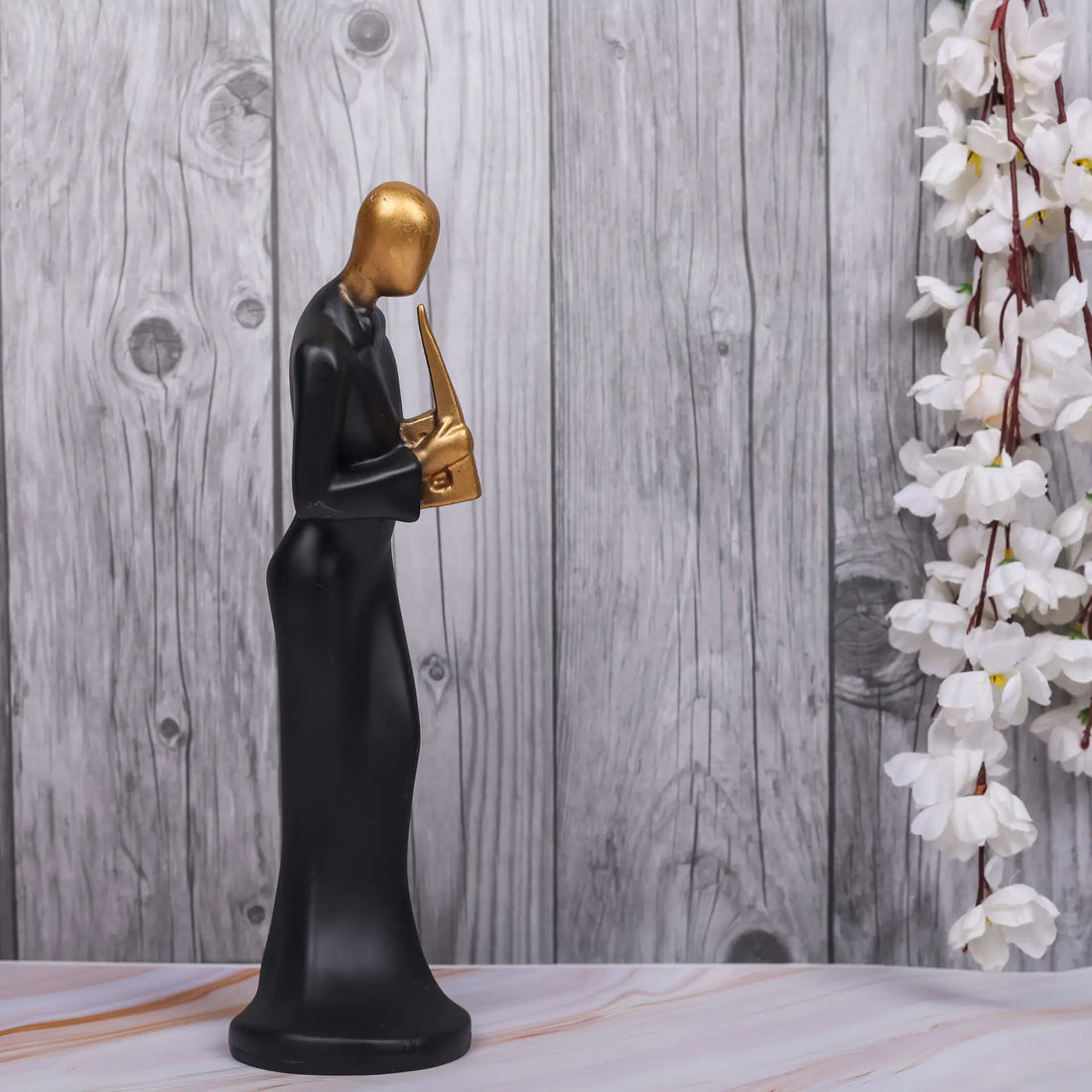 Black Lady Playing Trumpet Resin Statue