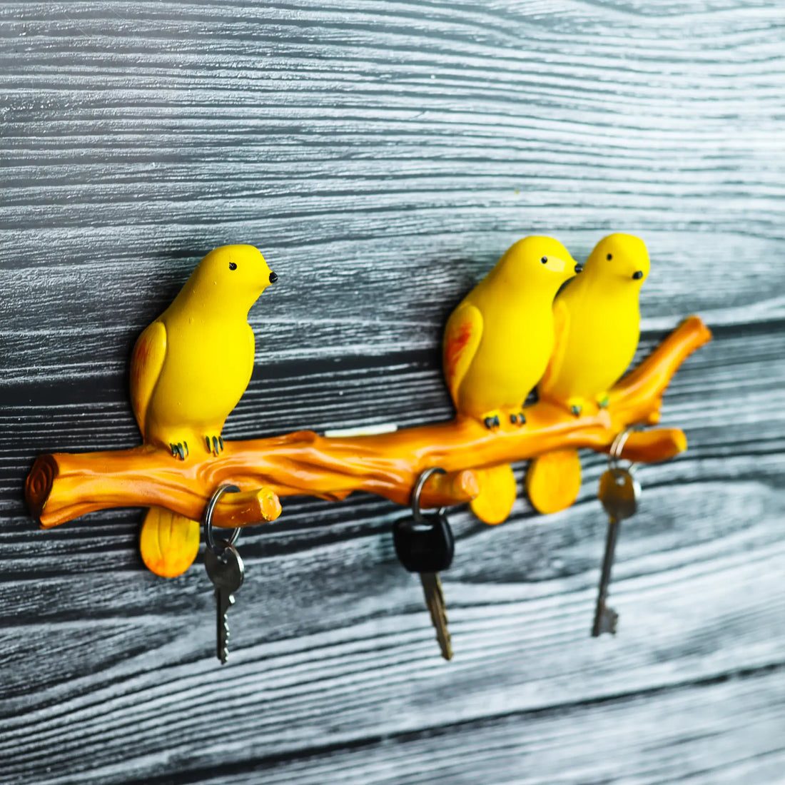 3 Yellow Birds Sitting on Tree Branch Decorative Showpiece