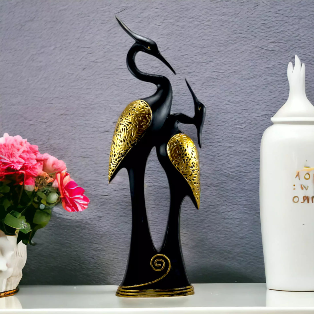 Black Swan Couple Resin Handcrafted Statue