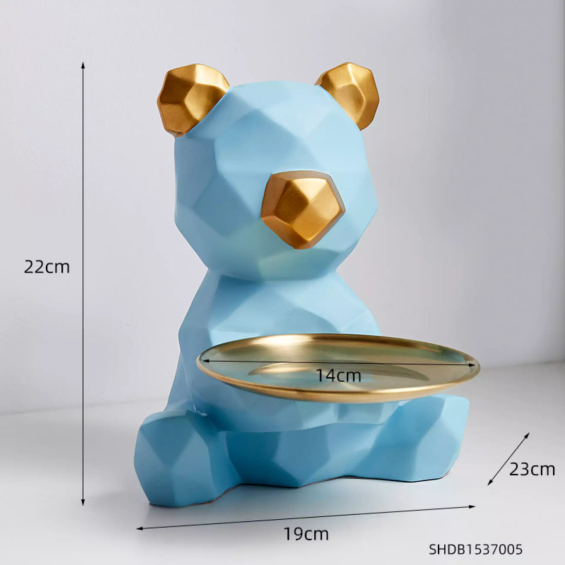 Blue Bliss: Handcrafted Teddy Bear Statue Holding a Plate