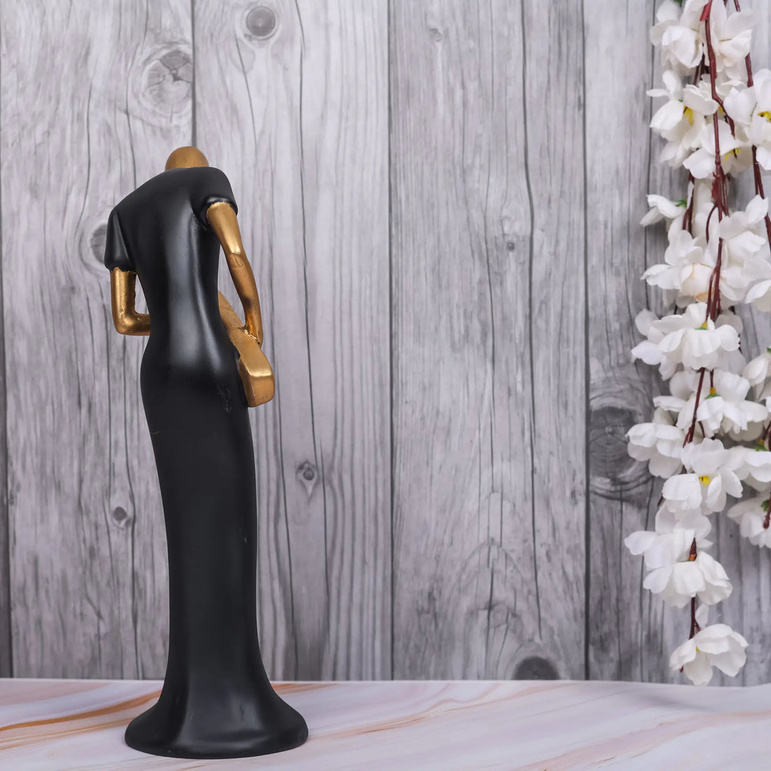 Black Lady Playing Saxophone Resin Statue