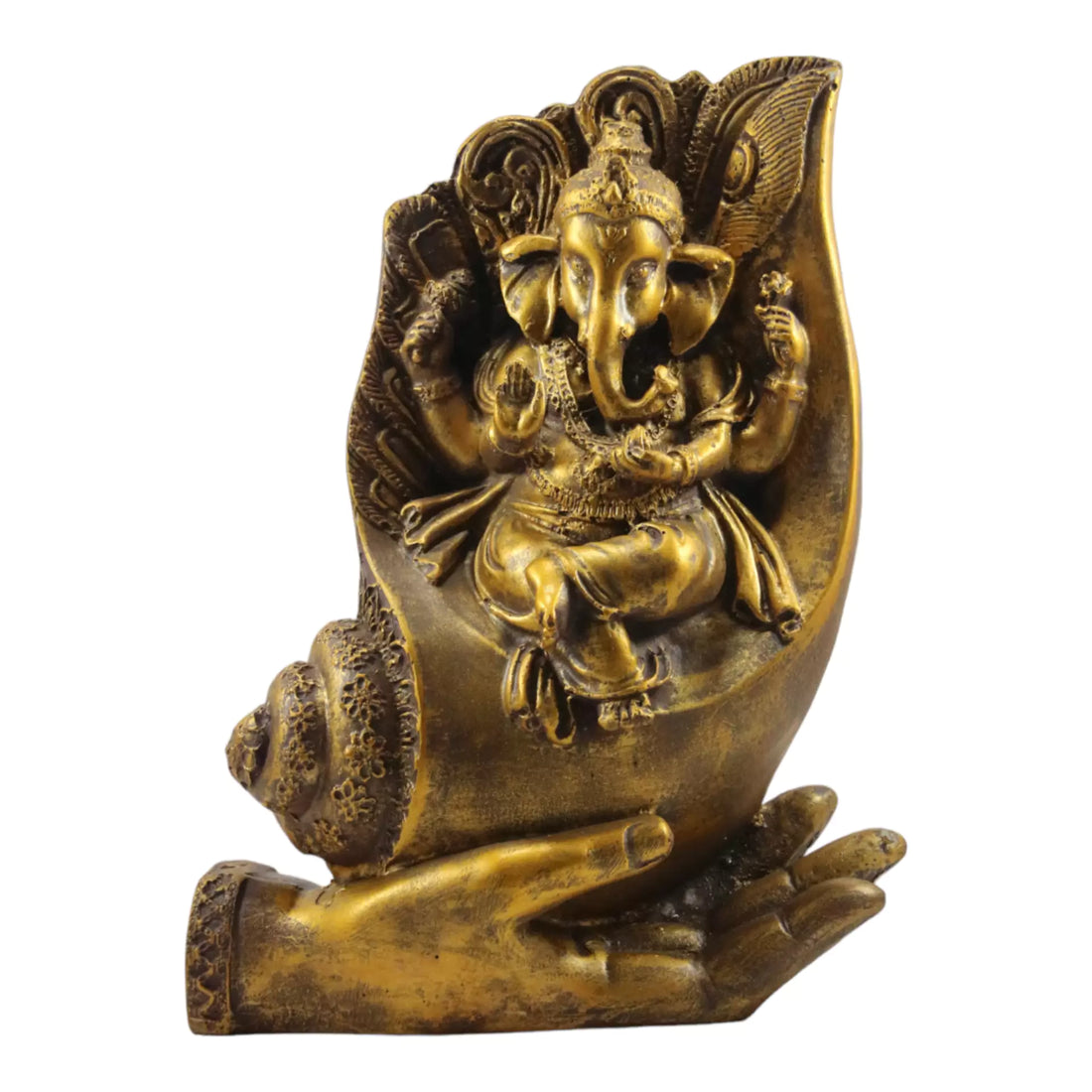 antique finish Shank Ganesh Handcrafted Resin Statue