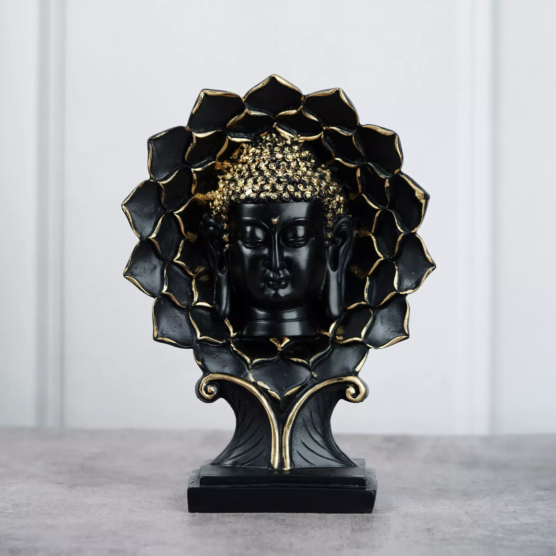Black Buddha Face Tree Resin Sculpture