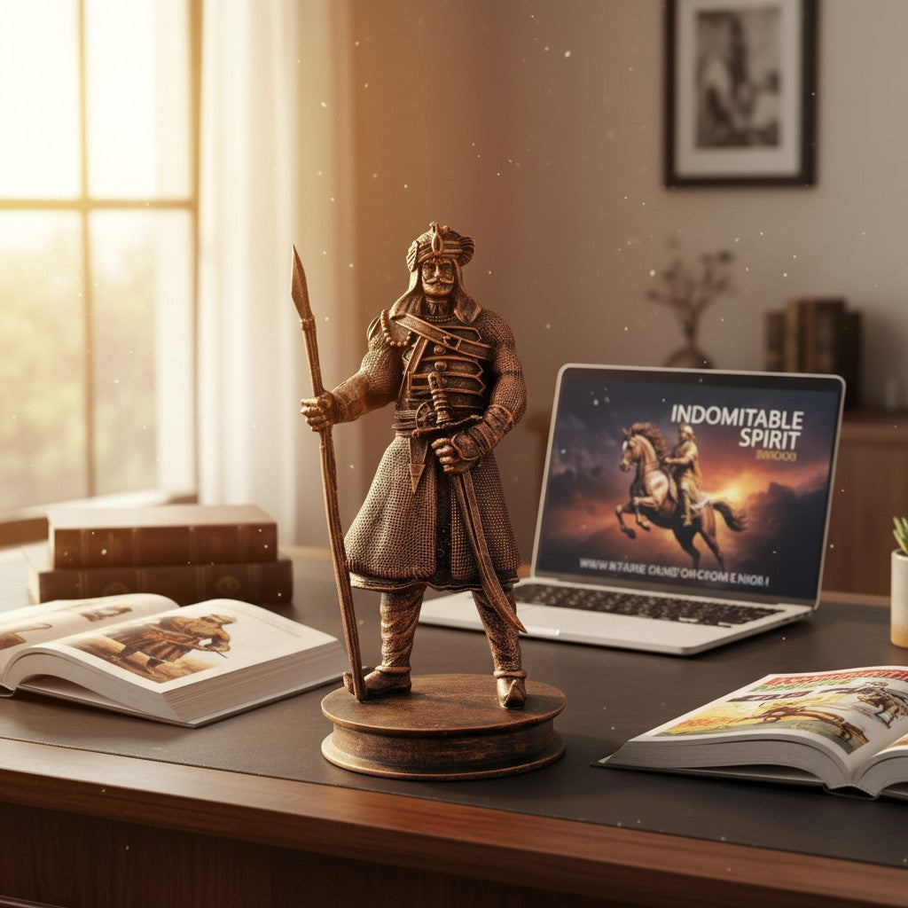 Maharana Pratap Statue – 9 Inch Rajput Warrior Idol with Spear & Sword | Premium Resin Showpiece for Home & Office Decor, Rajasthan Heritage Gifting