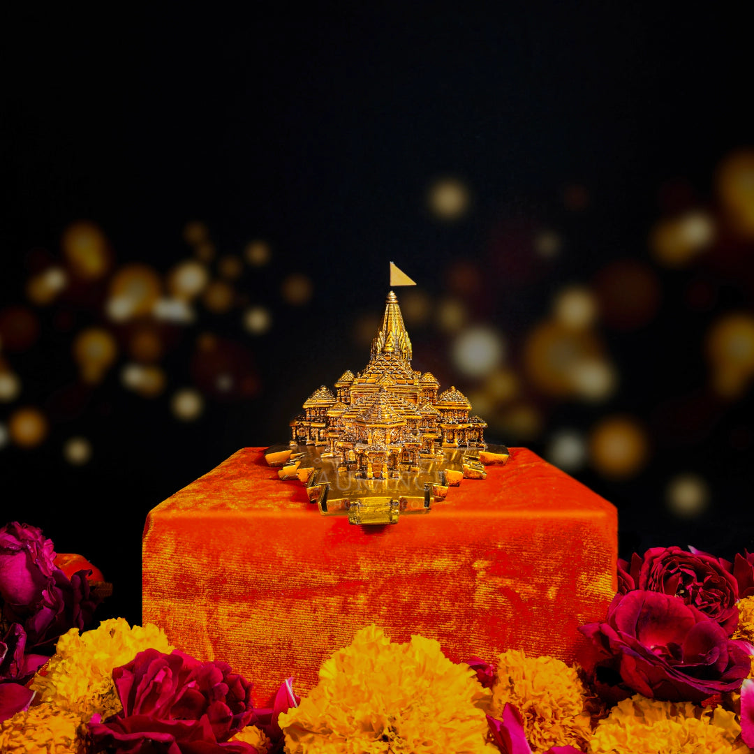 Ram Mandir Ayodhya Model (9 inch - Gold Color) - For Home, Office and Gift