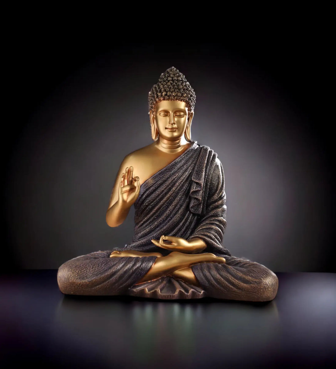 Elegant Brown Blessing Buddha 15-Inch Resin Sculpture