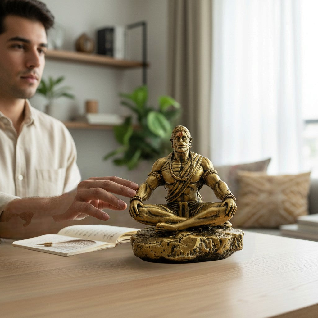Resin Statue of Lord Hanuman in Meditation - Symbol of Strength and Devotion