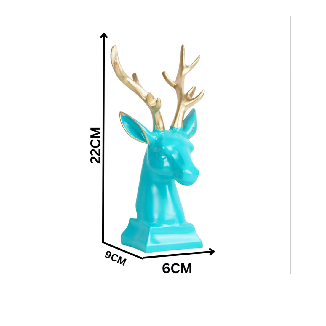 Cyan Deer Head with Golden Antlers Resin Statue