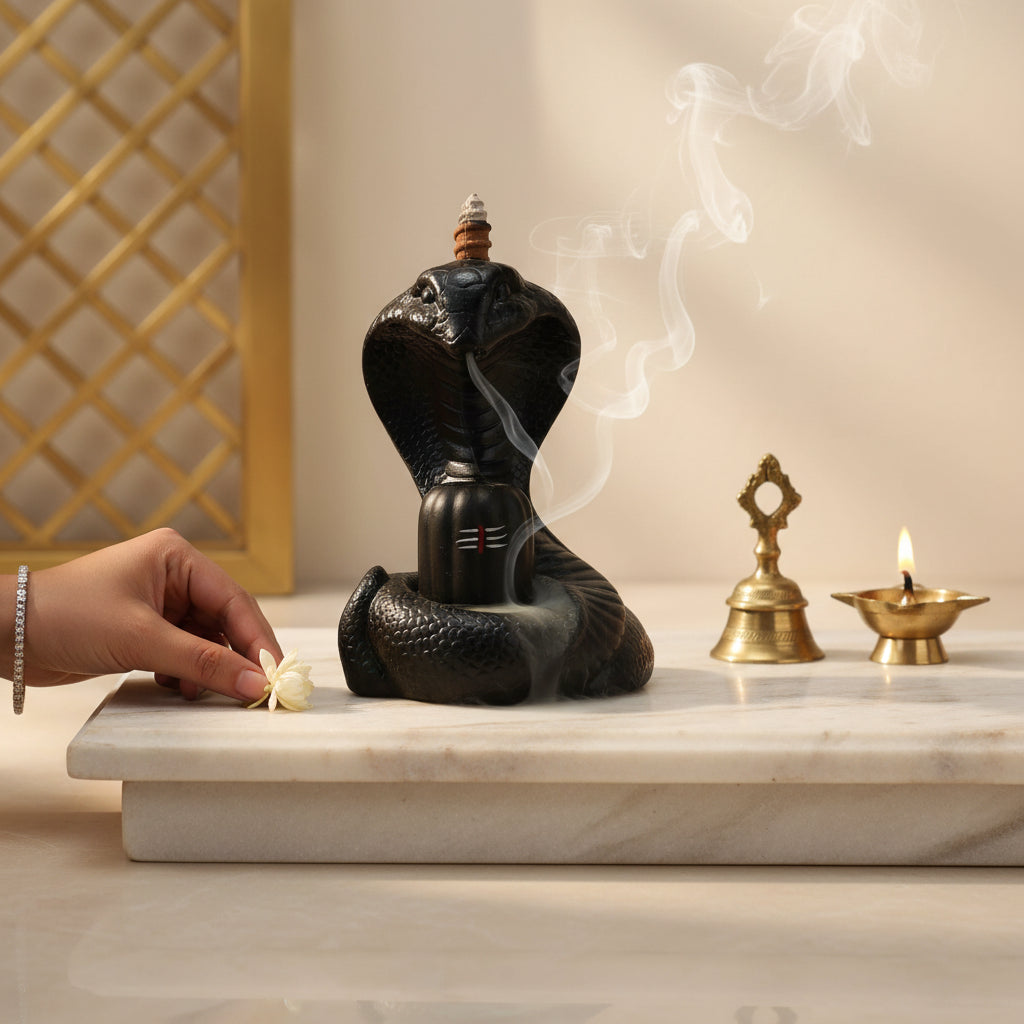 Shiva Lingam Smoke Backflow Incense Holder with Vasuki Mouth Smokefall
