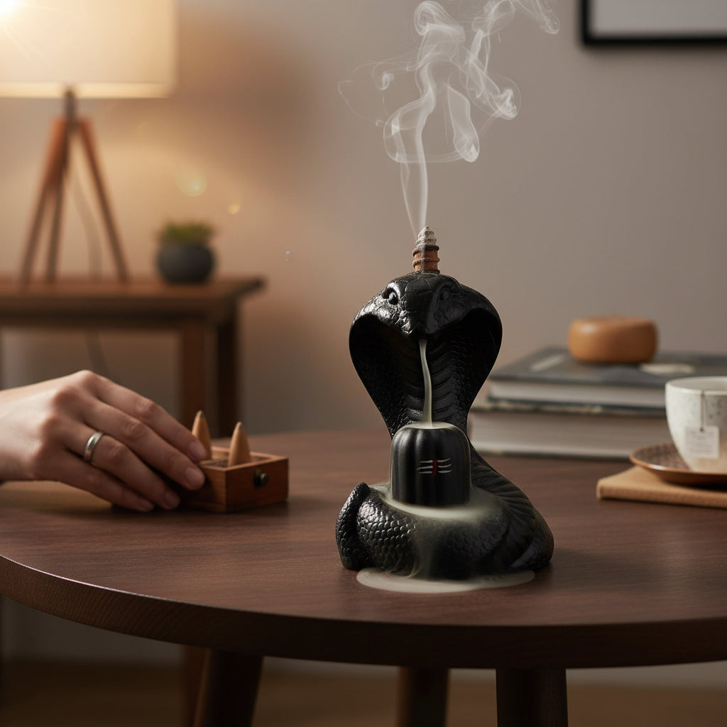 Shiva Lingam Smoke Backflow Incense Holder with Vasuki Mouth Smokefall