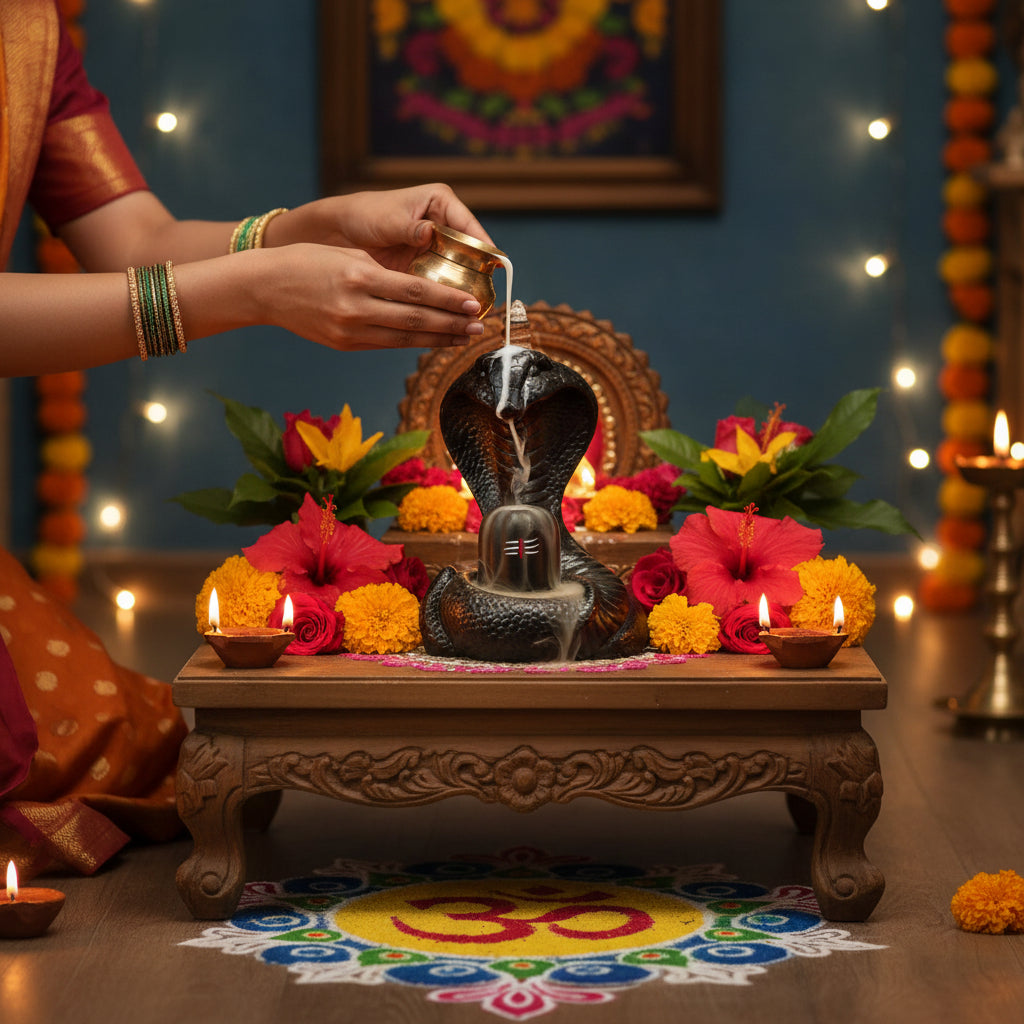 Shiva Lingam Smoke Backflow Incense Holder with Vasuki Mouth Smokefall