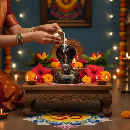 Shiva Lingam Smoke Backflow Incense Holder with Vasuki Mouth Smokefall