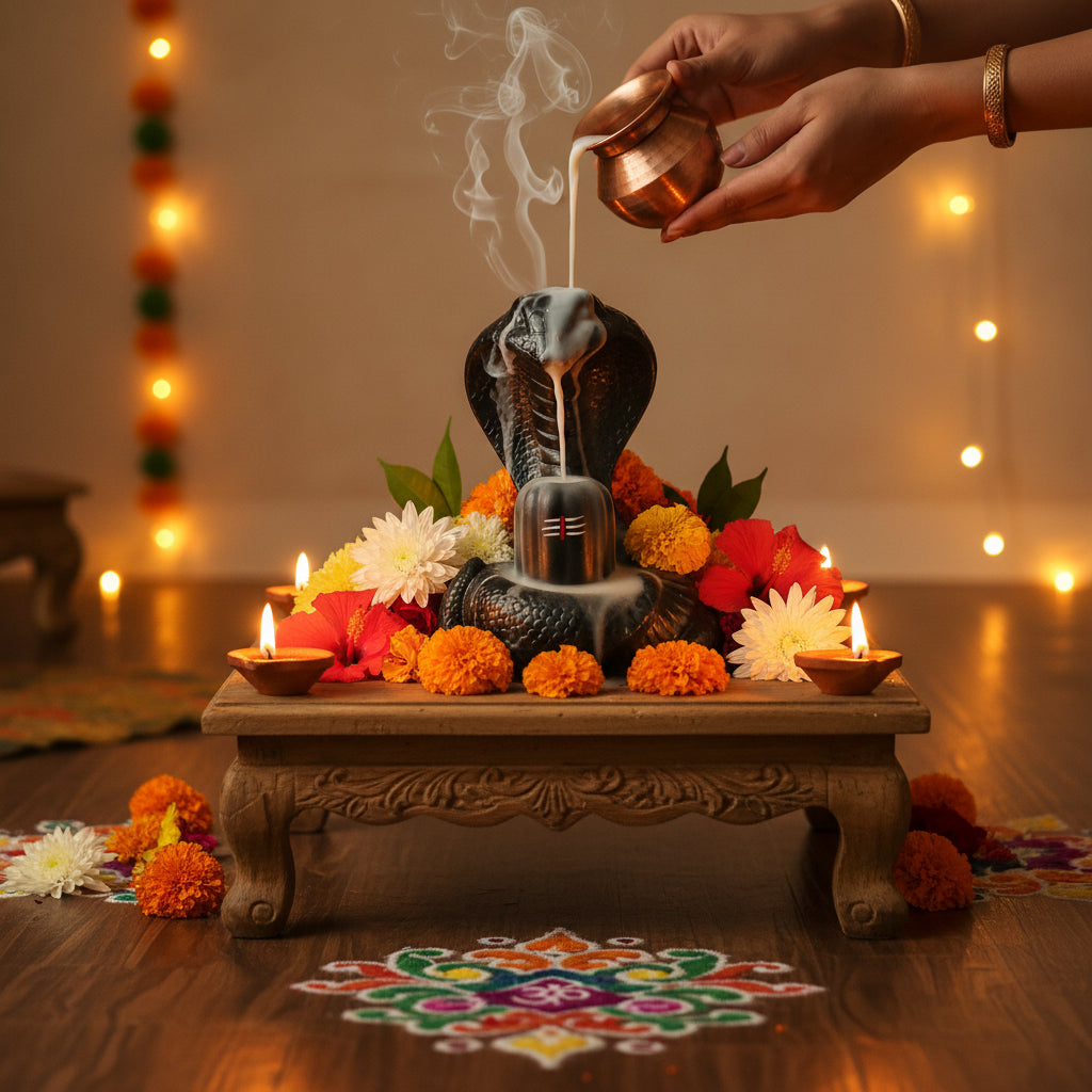 Shiva Lingam Smoke Backflow Incense Holder with Vasuki Mouth Smokefall