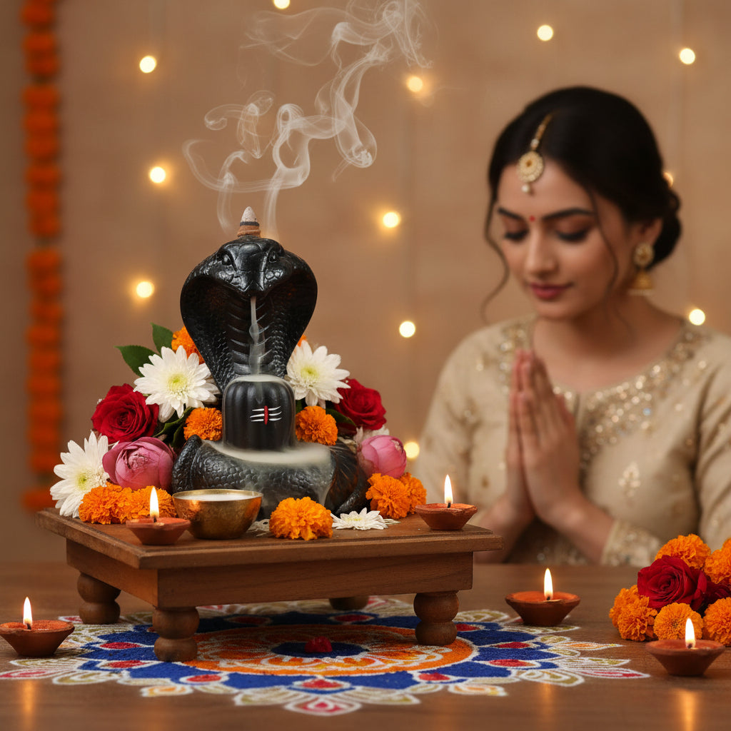 Shiva Lingam Smoke Backflow Incense Holder with Vasuki Mouth Smokefall