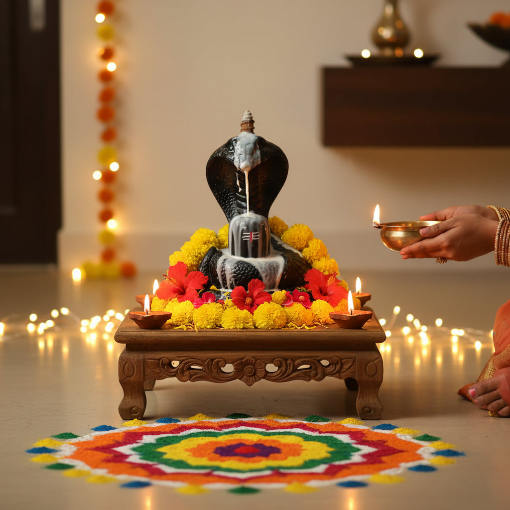 Shiva Lingam Smoke Backflow Incense Holder with Vasuki Mouth Smokefall