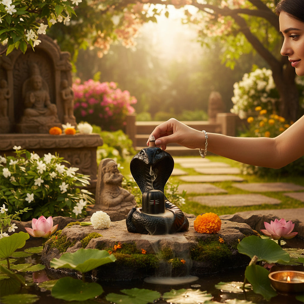 Shiva Lingam Smoke Backflow Incense Holder with Vasuki Mouth Smokefall