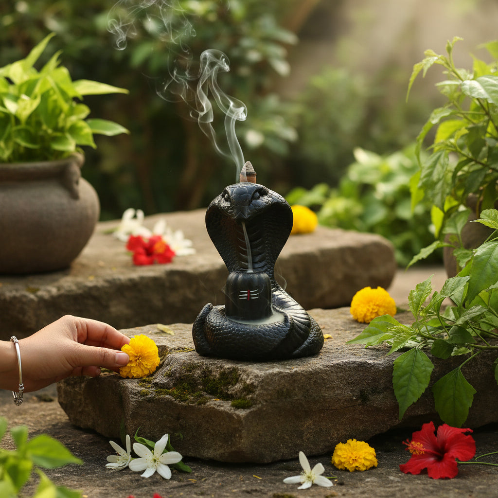 Shiva Lingam Smoke Backflow Incense Holder with Vasuki Mouth Smokefall