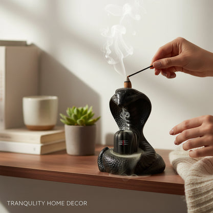 Shiva Lingam Smoke Backflow Incense Holder with Vasuki Mouth Smokefall