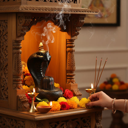 Shiva Lingam Smoke Backflow Incense Holder with Vasuki Mouth Smokefall