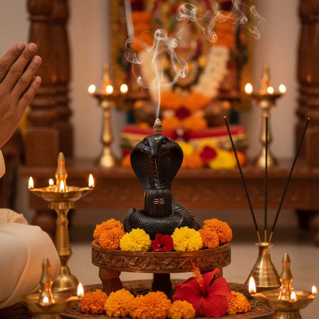 Shiva Lingam Smoke Backflow Incense Holder with Vasuki Mouth Smokefall