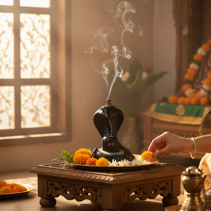 Shiva Lingam Smoke Backflow Incense Holder with Vasuki Mouth Smokefall
