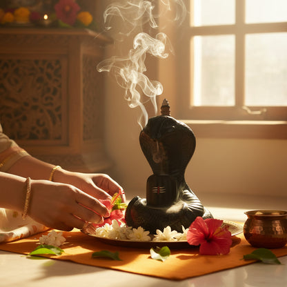 Shiva Lingam Smoke Backflow Incense Holder with Vasuki Mouth Smokefall