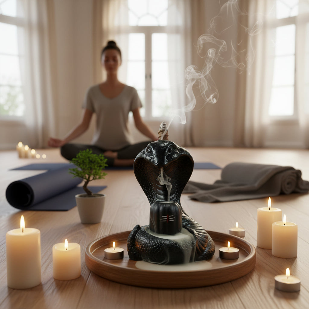 Shiva Lingam Smoke Backflow Incense Holder with Vasuki Mouth Smokefall