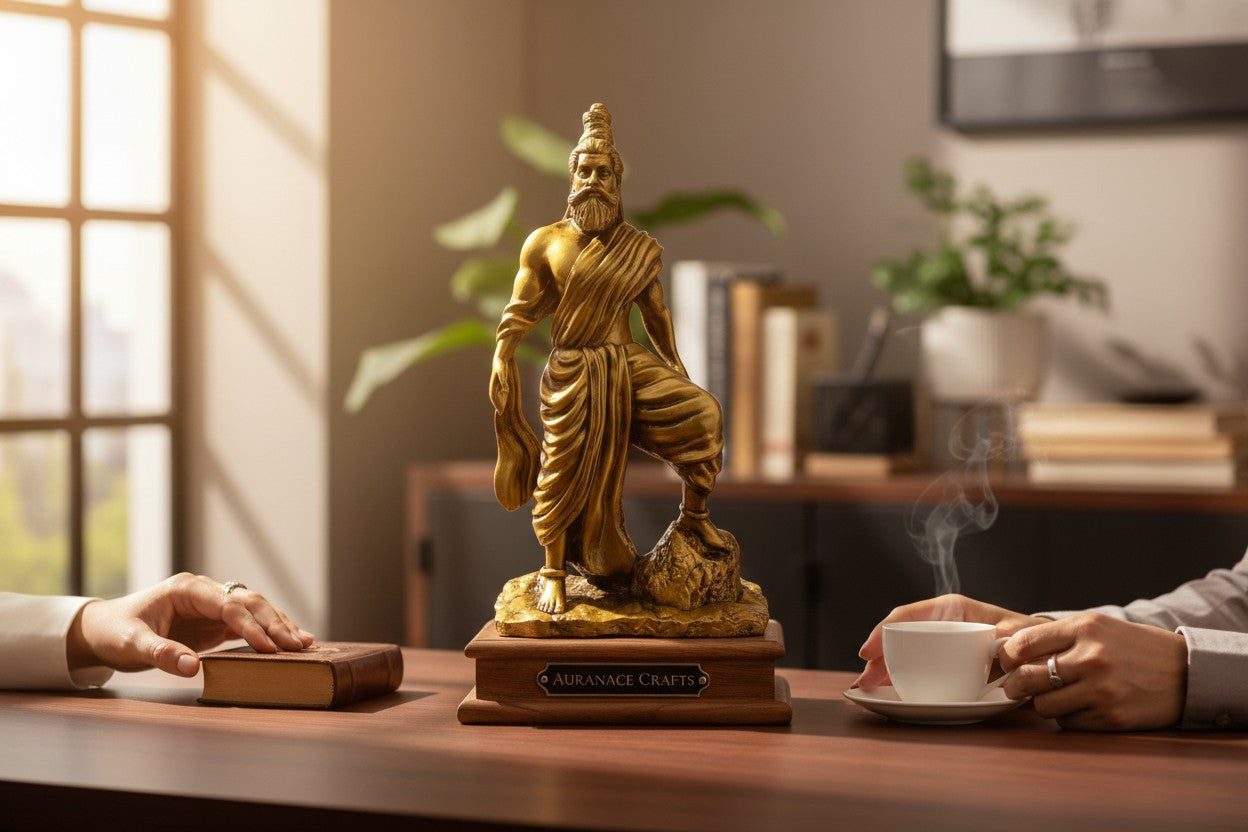 Thiruvalluvar Statue | Handmade Resin Marble Finish Idol | Multi Colour Hand Painted Tamil Saint Sculpture for Home Decor &amp; Gifting