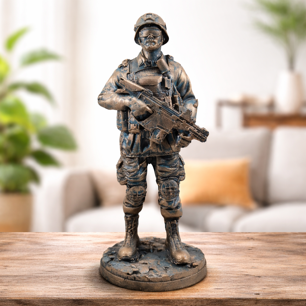 Premium Military Army Soldier Statue with Rifle – Detailed Resin Warrior Showpiece for Home &amp; Office Decor
