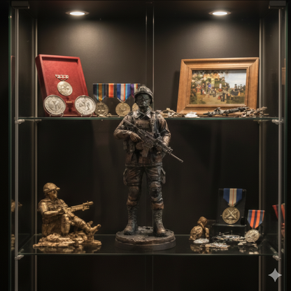 Premium Military Army Soldier Statue with Rifle – Detailed Resin Warrior Showpiece for Home &amp; Office Decor