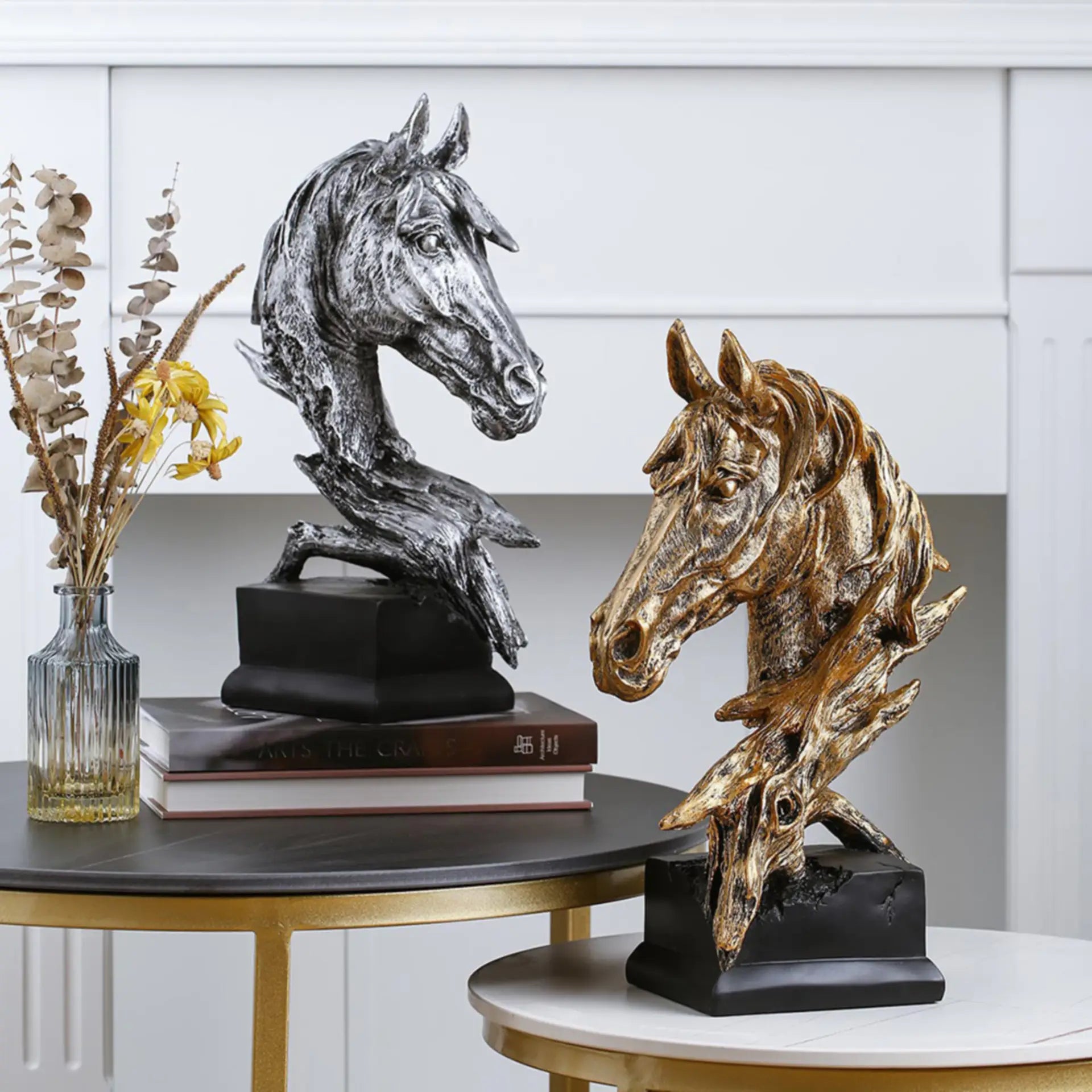 Silver Horse Head Resin Sculpture For Desk Decoration Ornament