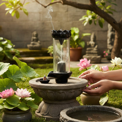 Shiva Lingam Smoke Backflow Waterfall Incense Holder with Smoke Storage Pot