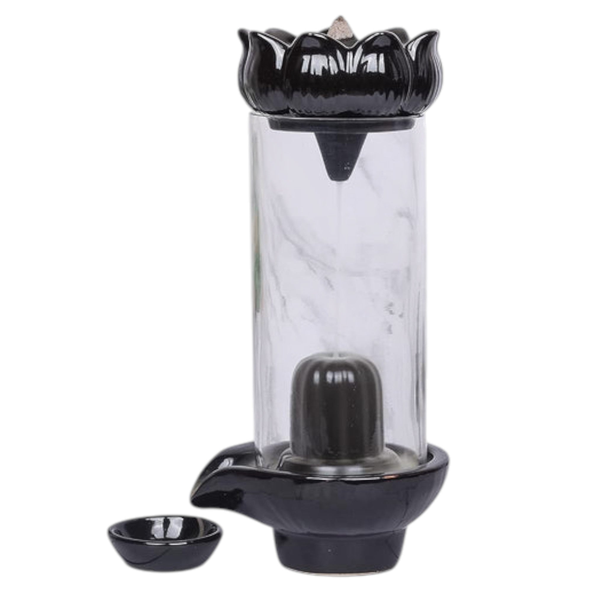Shiva Lingam Smoke Backflow Waterfall Incense Holder with Smoke Storage Pot