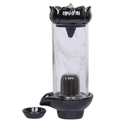Shiva Lingam Smoke Backflow Waterfall Incense Holder with Smoke Storage Pot