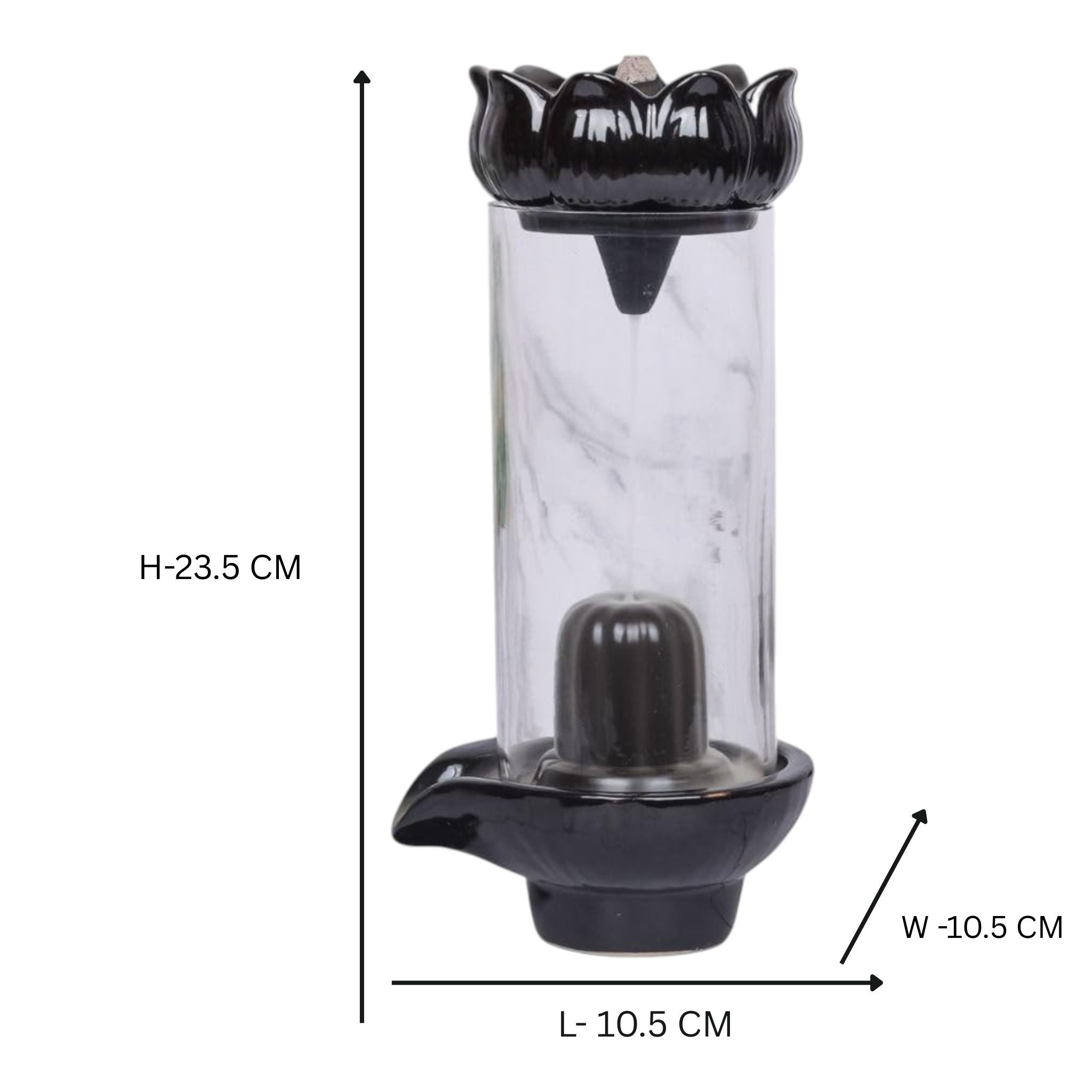 Shiva Lingam Smoke Backflow Waterfall Incense Holder with Smoke Storage Pot