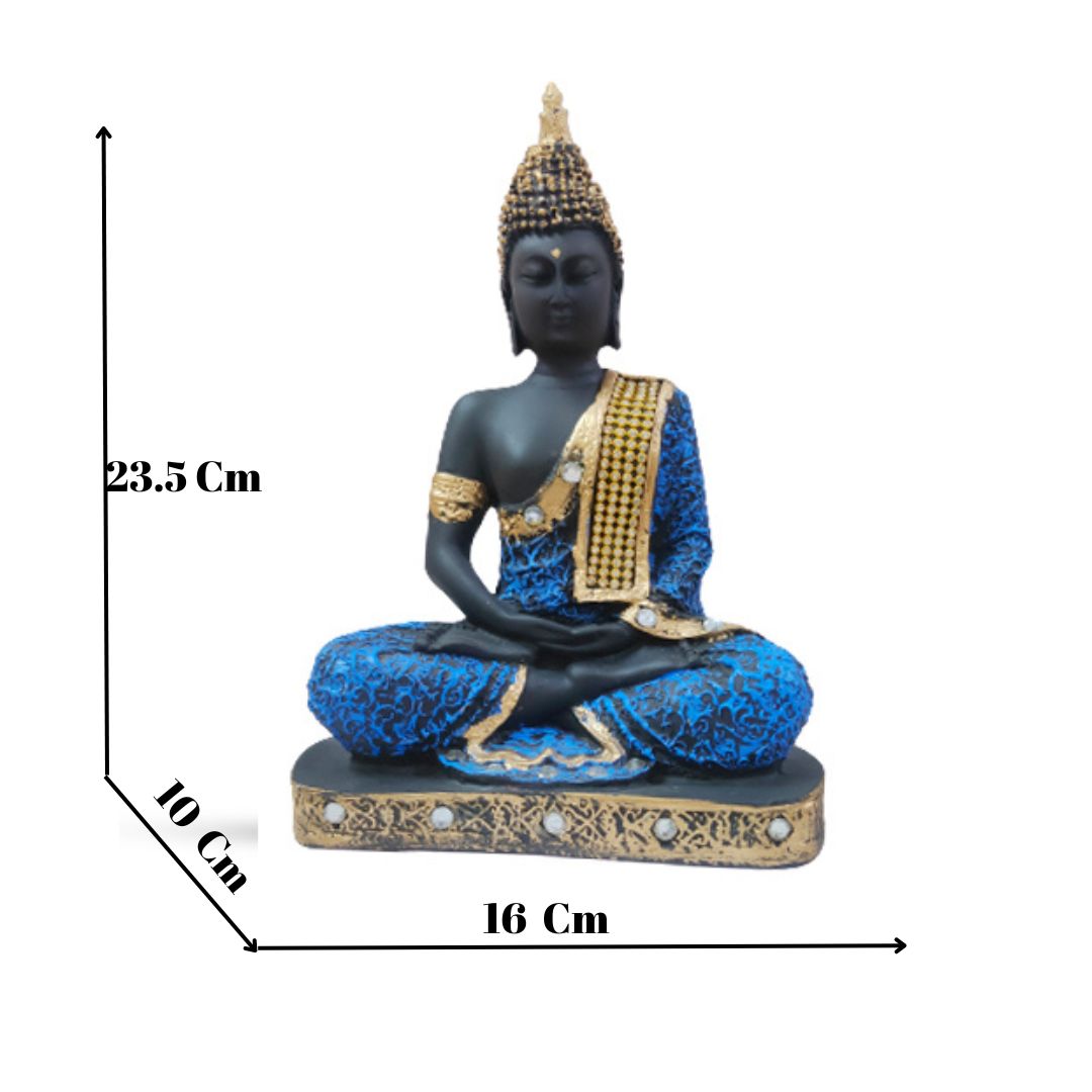 Blue Samadhi Buddha Idol Statue Showpiece in Polyresin
