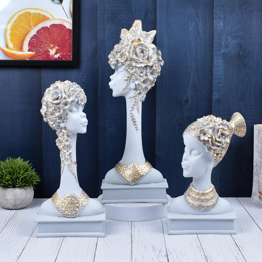 Set of 3 Exquisite Nigeria/African Lady Statue Showpieces