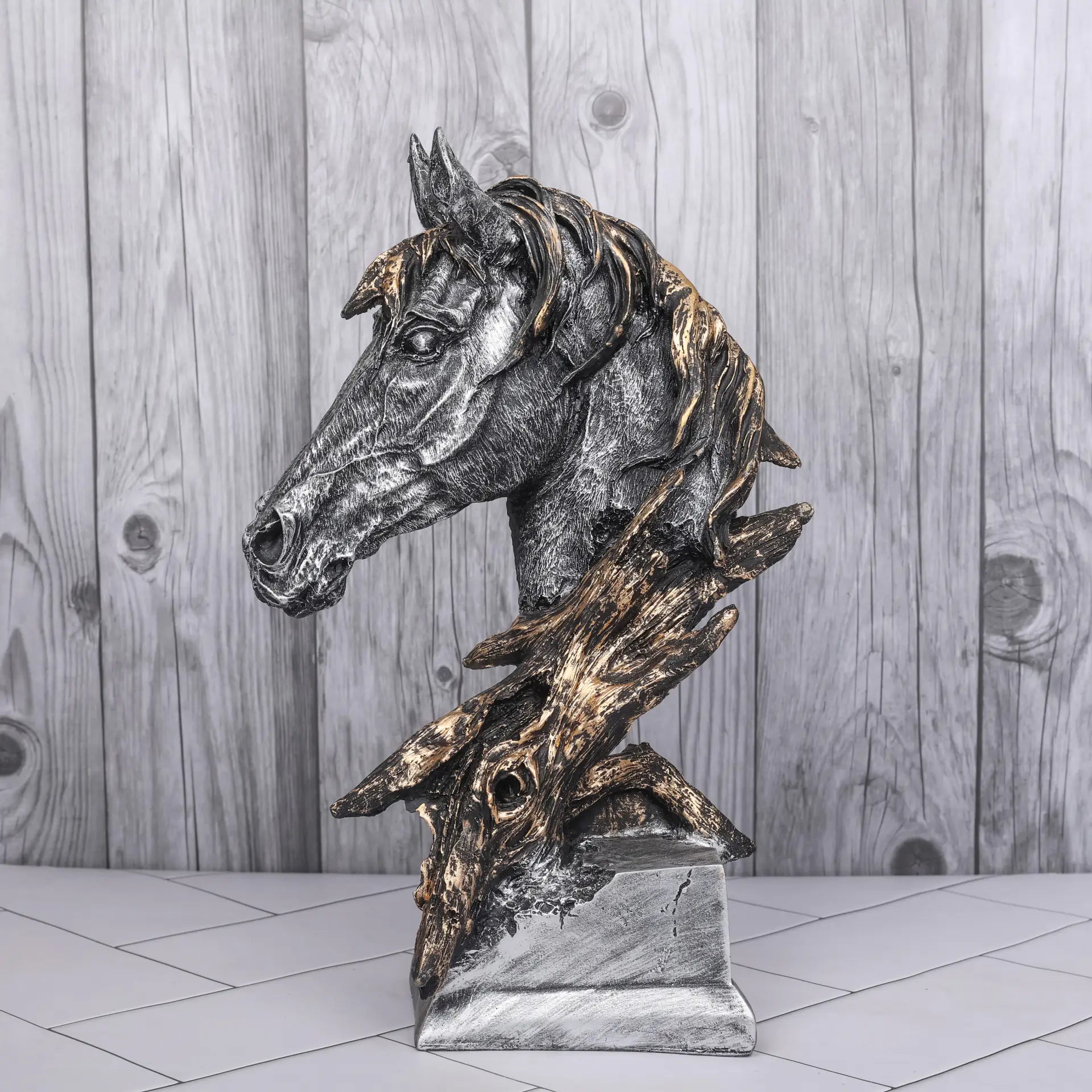 Silver Horse Head Resin Sculpture For Desk Decoration Ornament