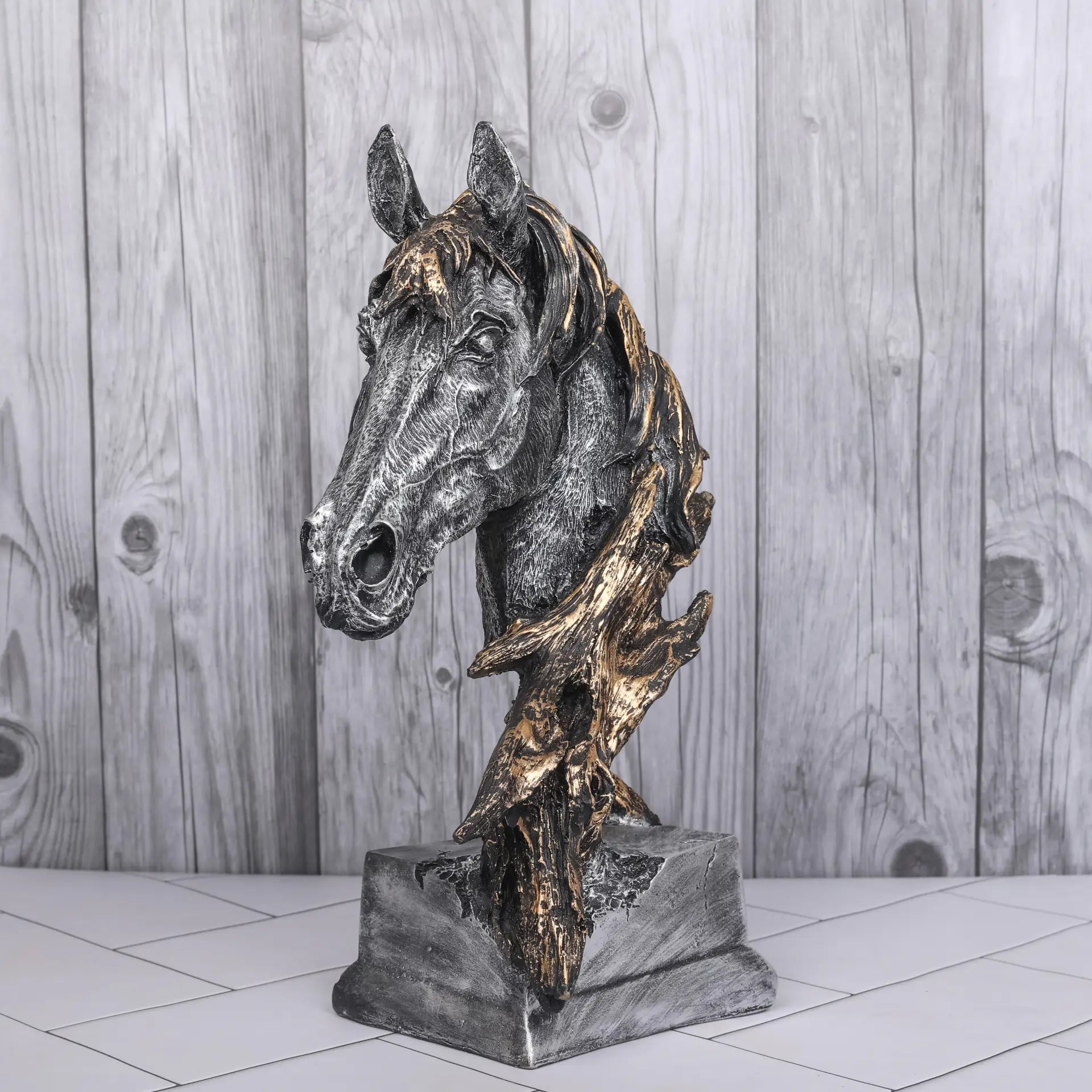 Silver Horse Head Resin Sculpture For Desk Decoration Ornament