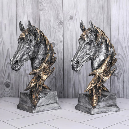 Silver Horse Head Resin Sculpture For Desk Decoration Ornament