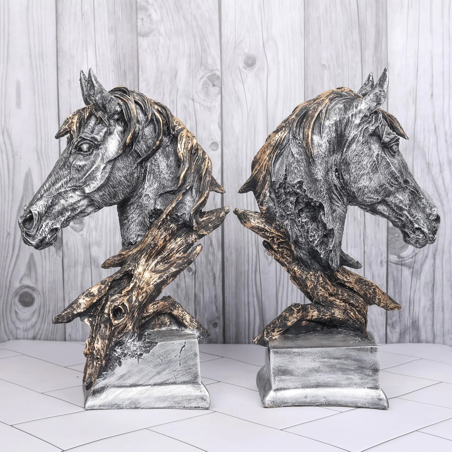 Silver Horse Head Resin Sculpture For Desk Decoration Ornament