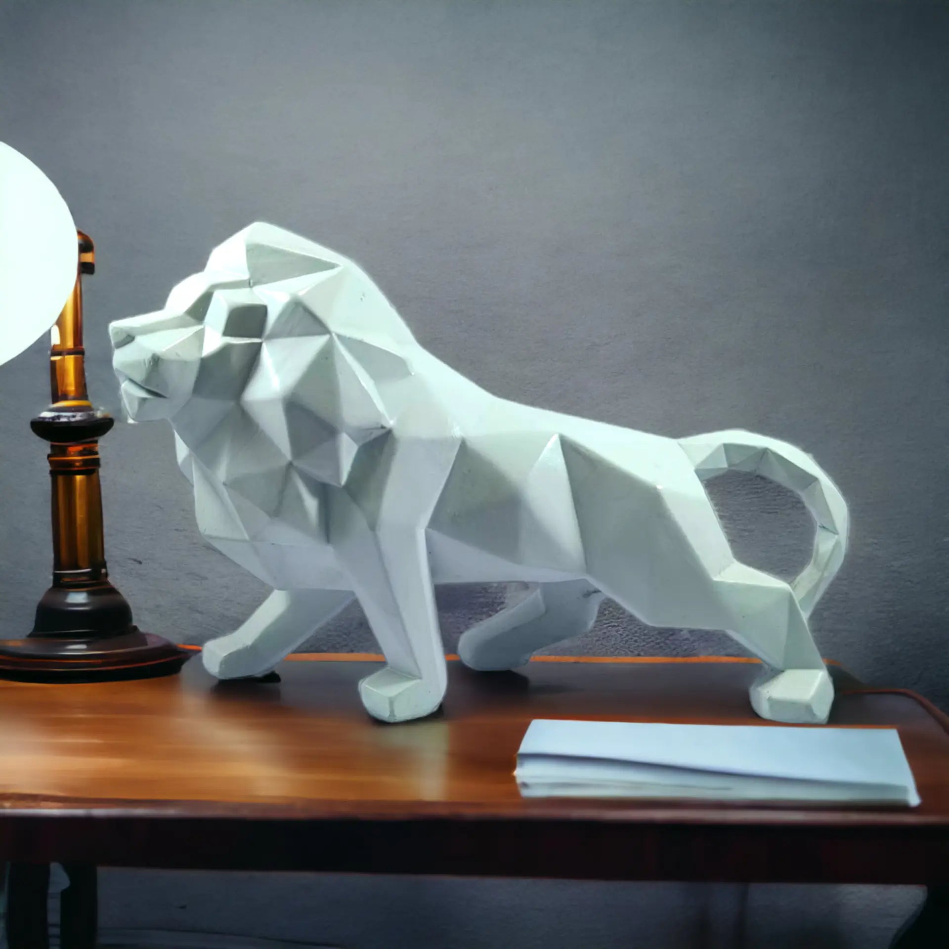 Geometric Resin Lion Statue: Modern Artistry for Your Space