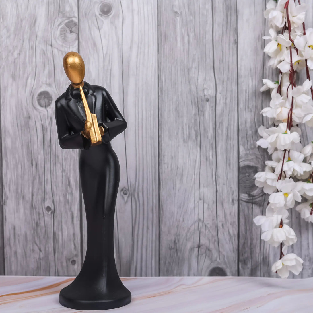 Black Lady Playing Trumpet Resin Statue