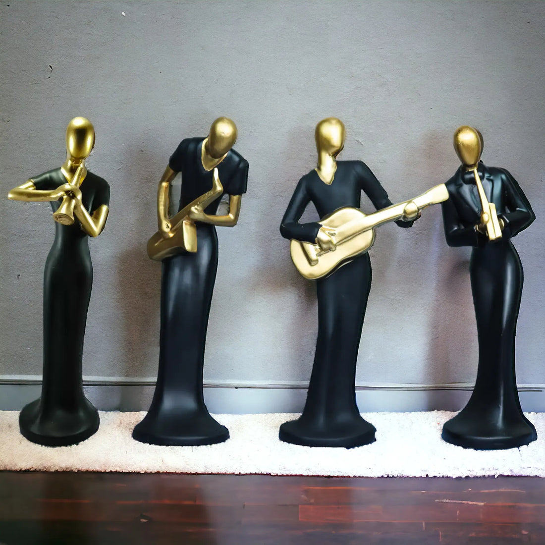 Set Of 4 Black Musical Lady Resin Sculpture
