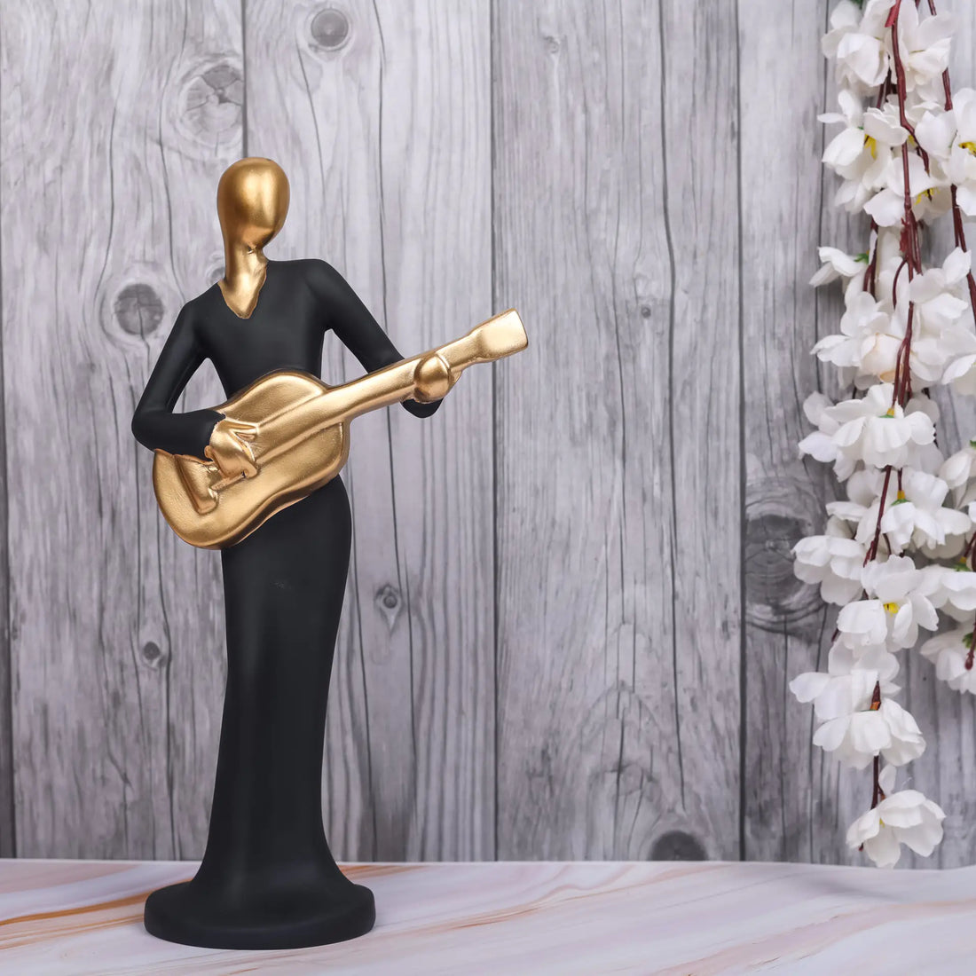 Black Lady Playing Guitar Resin Statue