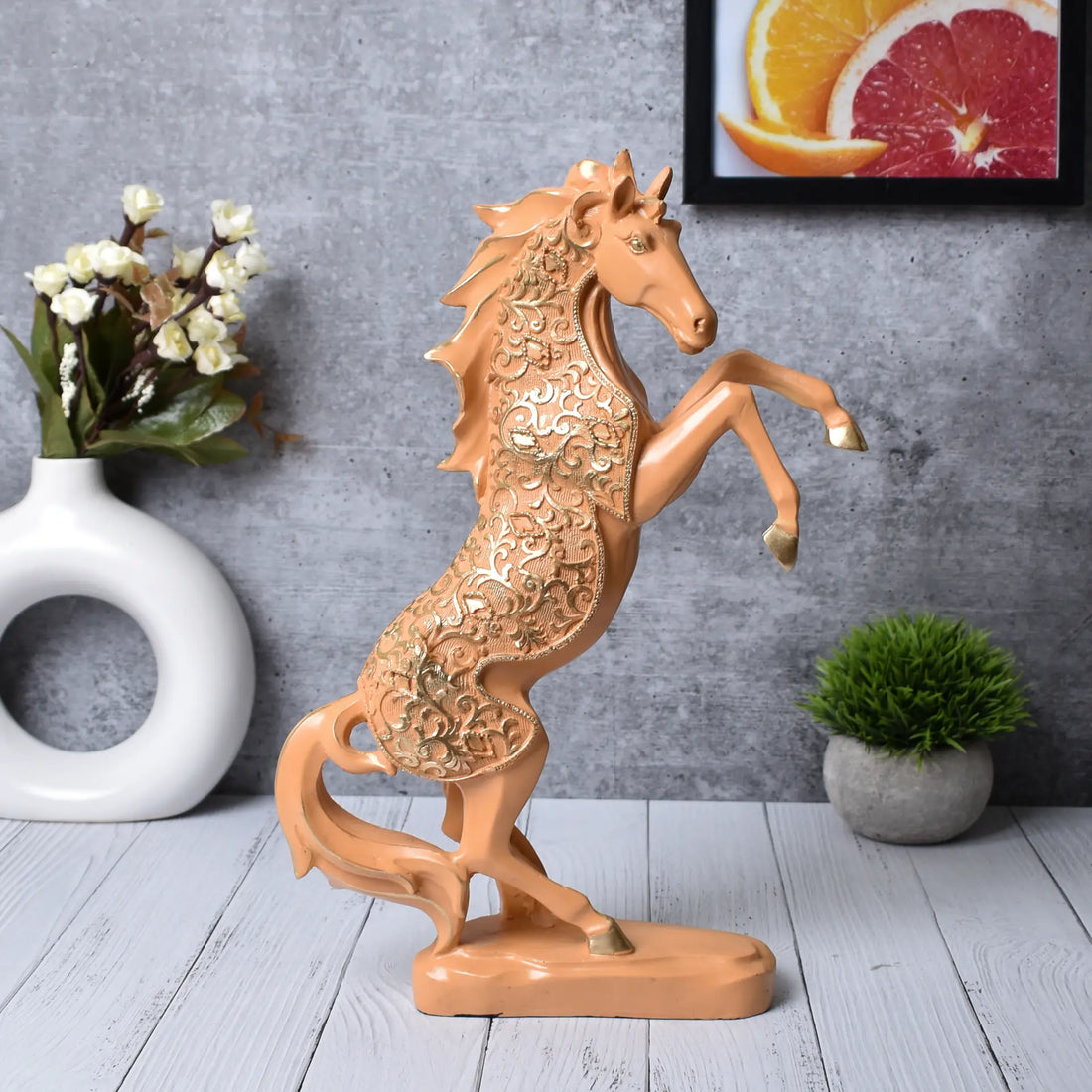 An Orange Horse with Both Front Legs Lifted