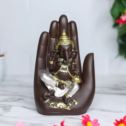 Golden Handcrafted Blessing Palm Ganesha Decorative Showpiece