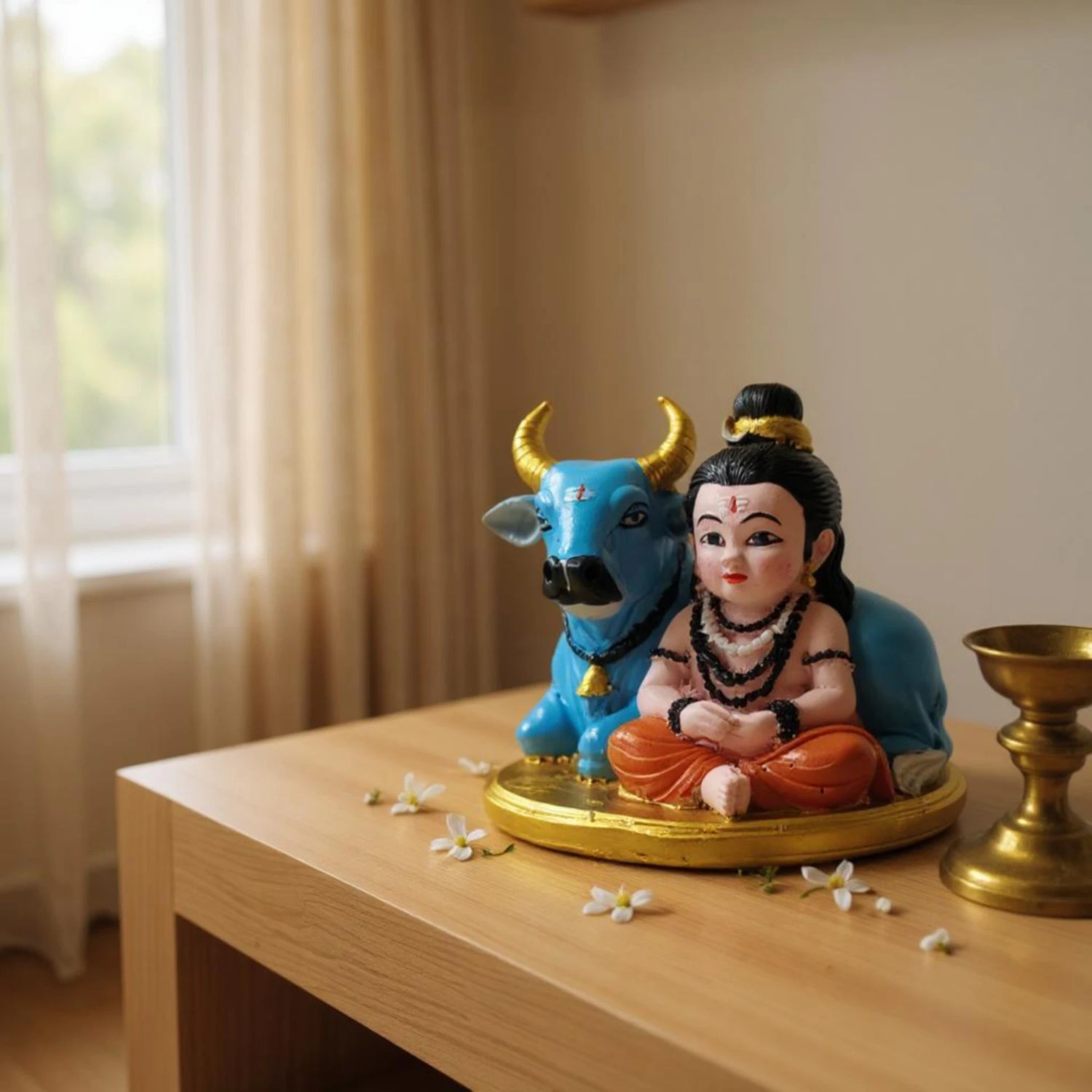 Divine Bal Shiva with Nandi Resin Idol – Perfect for Car Dashboard or Temple Decor